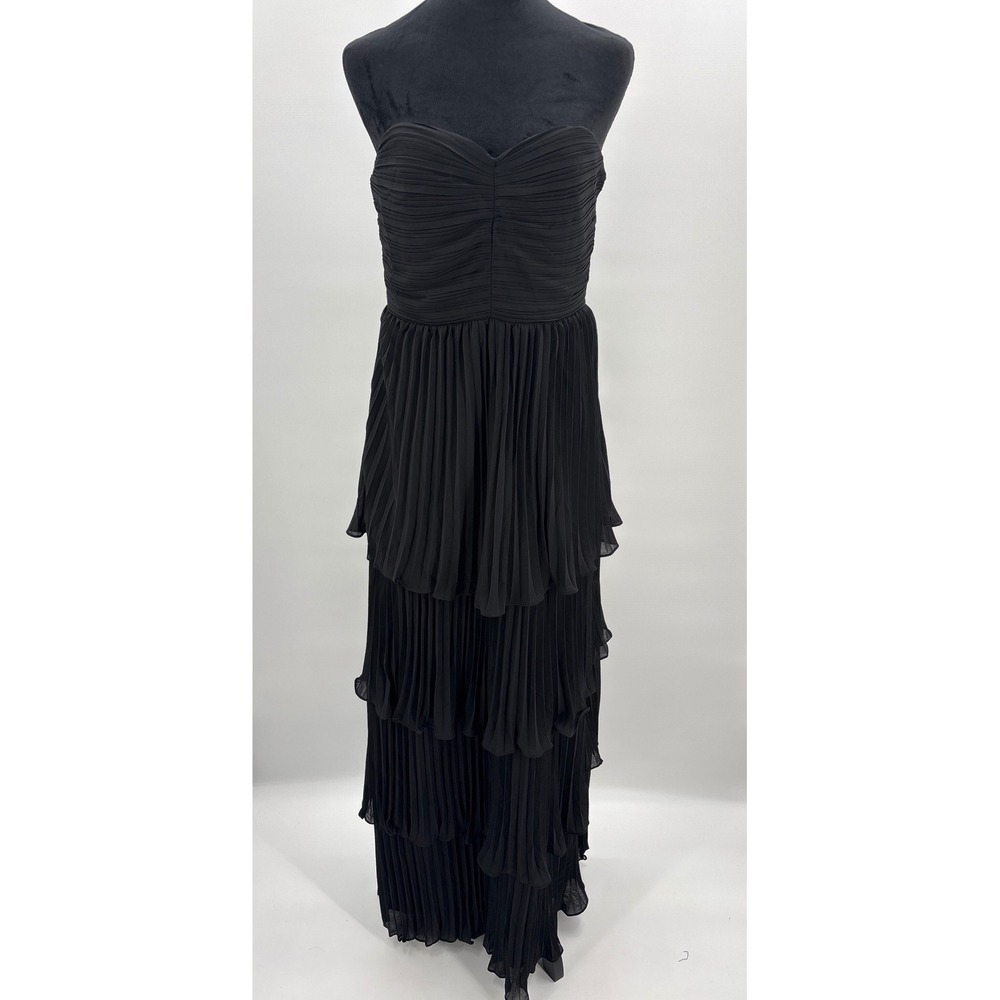 Lulus Seriously Sensational Black Strapless Tiered Pleated Maxi Dress Size L - Picture 5 of 14